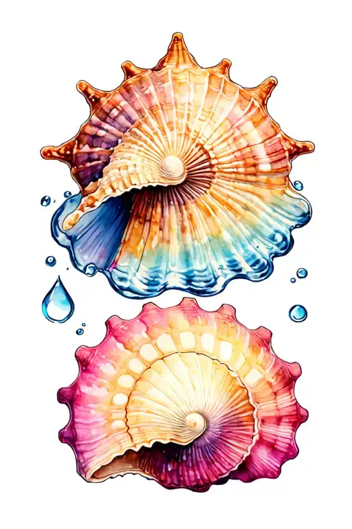 seashells with water element symbols tattoo design idea
