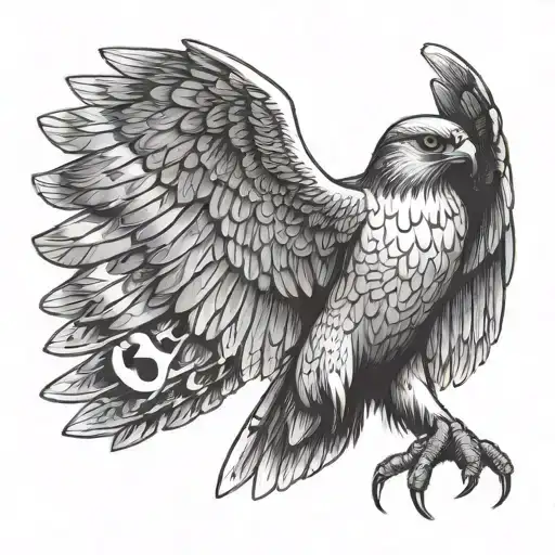 a falcon with its wings spread wide with a number plate saying W088LE on its chest tattoo design idea