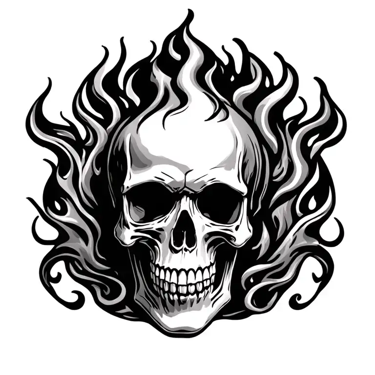 Gothic chicano flaming skull tattoo design idea