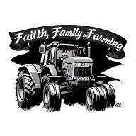 minnianapalis maline tractor plowing, with a eord banner thst has 'Faith, Family, and Farming' in it. a windwill in back tattoo design idea