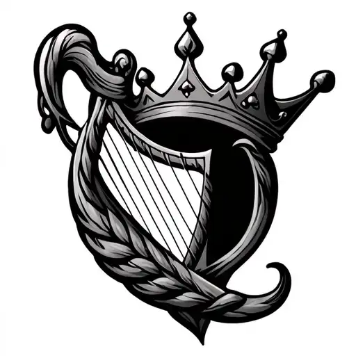 Irish harp, crown, small Z character tattoo design idea