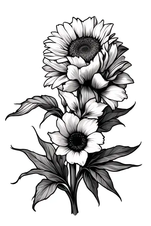 sunflower lakespur gladiolus flower bouquet tattoo design idea