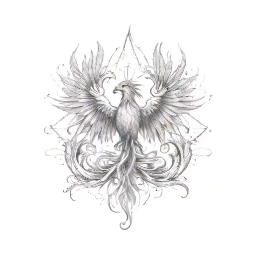 A tattoo combining a phoenix rising from flames with musical notes, symbolizing perseverance and resiliency through music tattoo design idea