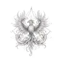 A tattoo combining a phoenix rising from flames with musical notes, symbolizing perseverance and resiliency through music tattoo design idea