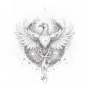 A tattoo combining a phoenix rising from flames with musical notes, symbolizing perseverance and resiliency through music tattoo design idea