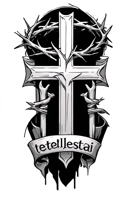 I want a crown of thorns that wraps around to my triceps and 2 nails making a cross, and I want the word "tetelestai".  tattoo design idea
