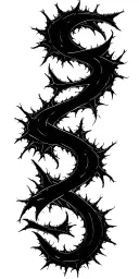 Raw Blackwork Chaotic Bold Strokes Flow Brutalist Dark Abstract Lettering Thorns tattoo design idea