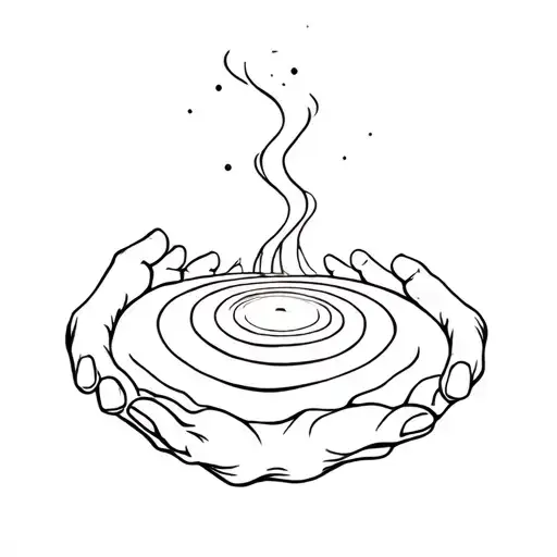 Cosmic galaxy spiral with cupped hands above the spiral slowly releasing sand into the spiral.  tattoo design idea