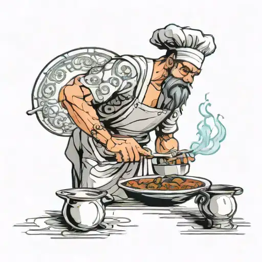Ancient greek chef cooking tattoo design idea