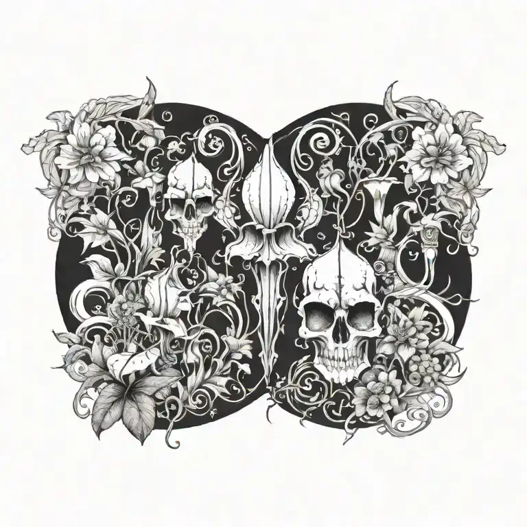 A unique tattoo design combining a collection of carnivorous plants like pitcher plants and sundews with a variety of exotic insects, creating a surreal and captivating scene tattoo design idea