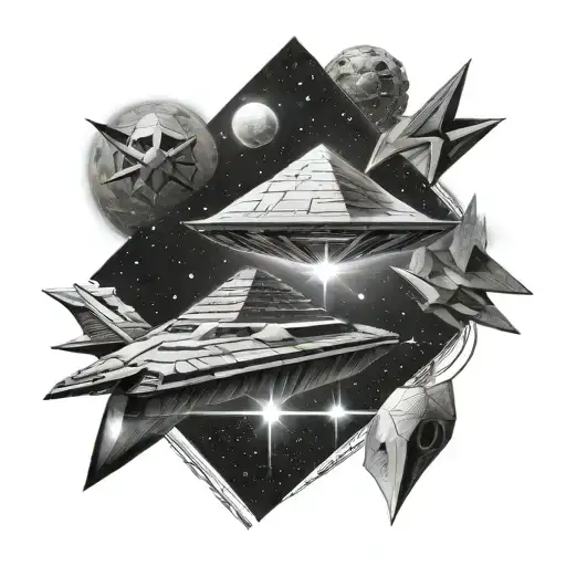  Stargate, pyramids and Battlestar Gallactica Space war tattoo design idea