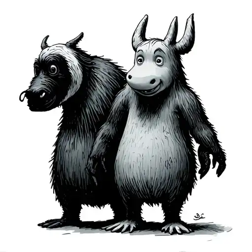 the groke, hobgoblin and moomin in the way Tove Jansson the original composer drew them from the tv show the moo mins  tattoo design idea