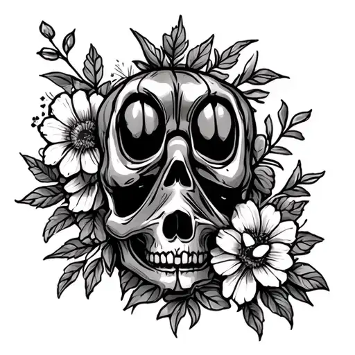 dog paw & skull and cross bones flowers growing tattoo design idea