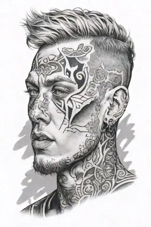 A realistic portrait of Mgk tattoo design idea