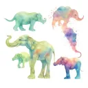 elephant, dinosaur and two crowns symbolizing royalty tattoo design idea