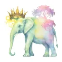 elephant, dinosaur and two crowns symbolizing royalty tattoo design idea