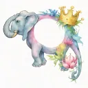 elephant, dinosaur and two crowns symbolizing royalty tattoo design idea