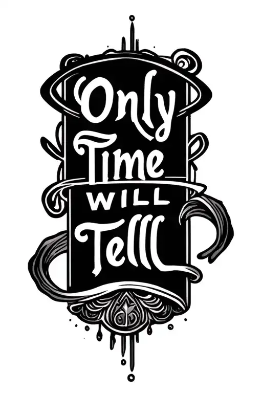 Create me a tattoo that symbolize the quote " Only time will tell " and also a 5 letter word that i could put in my fing tattoo design idea