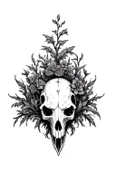 animal skull adorned in gothic nature motifs and vines  tattoo design idea