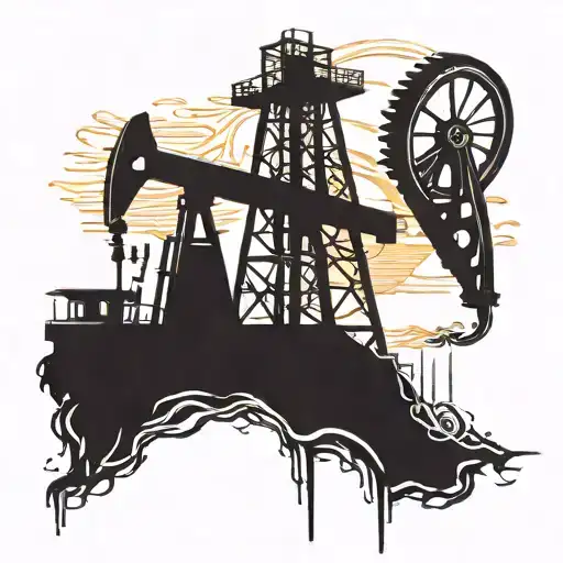 pump jack oil rig silhouette tattoo design idea