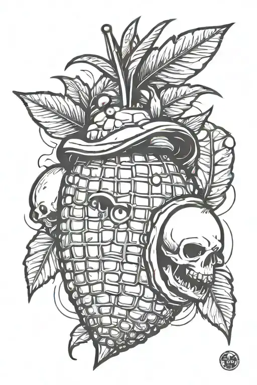 Punk look, black-and-white acorn, fine line minimalist, alternative grunge tattoo design idea