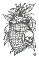 Punk look, black-and-white acorn, fine line minimalist, alternative grunge tattoo design idea