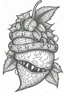 Punk look, black-and-white acorn, fine line minimalist, alternative grunge tattoo design idea