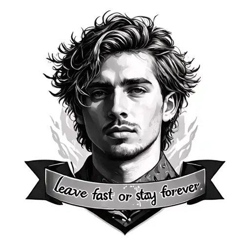 Create an image of a tattoo that embodies the essence of the Sam Fender lyrics "leave fast or stay forever." tattoo design idea