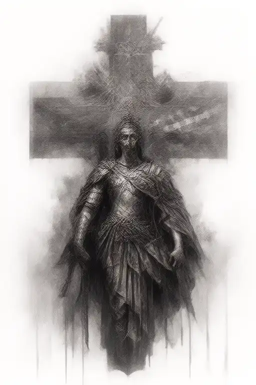 Christian cross with Christian flag incorporated, Roman soldier, America flaf tattoo design idea