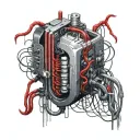 Realistic Organ bleeding, Red black silver, Veiny Wires Vessels cords, Bleeding decaying rotting, cybernetic electronic  tattoo design idea