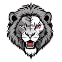 roaring lion with scar on one eye and red eye on the other side  tattoo design idea