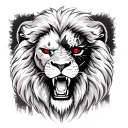 roaring lion with scar on one eye and red eye on the other side  tattoo design idea