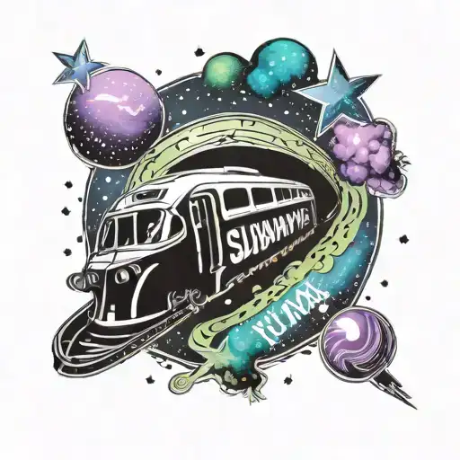 (Subway Restaurant Logo), Galaxy, universe, stars, black green white purple blue. tattoo design idea