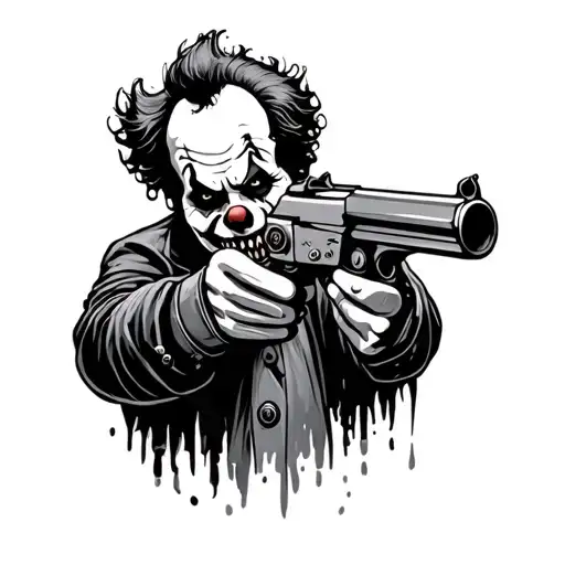 Scary Clown aiming gun tattoo design idea