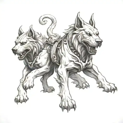 Cerberus guarding the gates to underworld Hades tattoo design idea