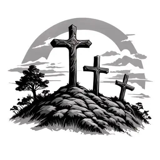 3 Crosses On A Hill tattoo design idea