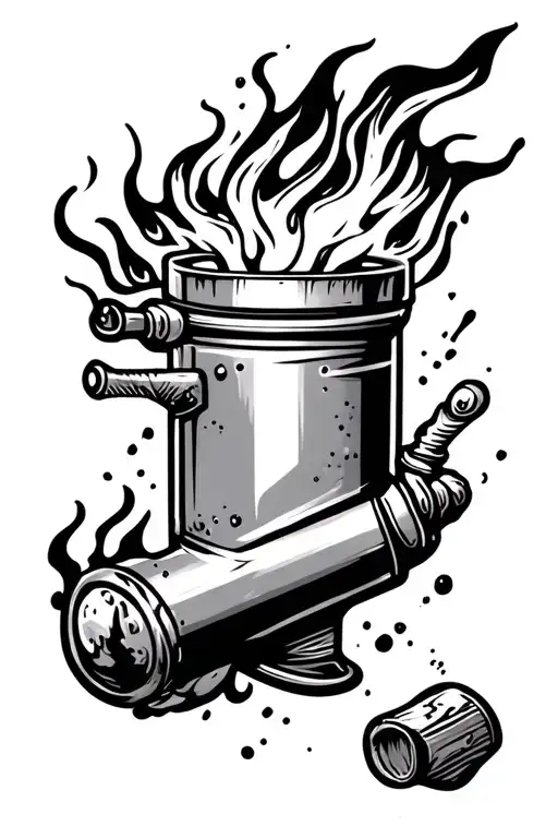 Black and white tattoo design of a Molotov cocktail with wild, chaotic flames symbolizing rebellion and transformation.  tattoo design idea