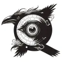 A crow with a mystical anime-inspired eye (sharingan) design in blackwork style tattoo design idea
