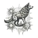 black wolf on the compass of tomorrow tattoo design idea