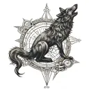 black wolf on the compass of tomorrow tattoo design idea
