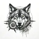 black wolf on the compass of tomorrow tattoo design idea