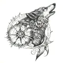 black wolf on the compass of tomorrow tattoo design idea