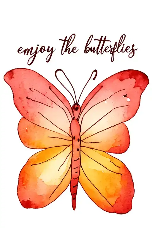 small fineline butterfly with the body replaced with the words 'enjoy the butterflies' tattoo design idea