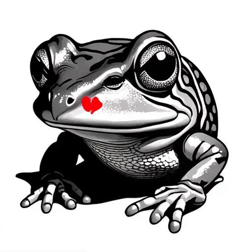 vintage frog with kiss mark on nose tattoo design idea