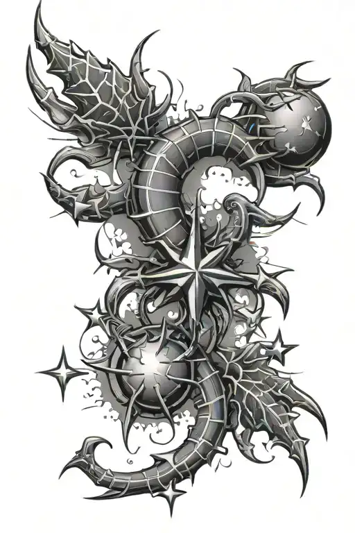 3 exploding stars and Scorpio  tattoo design idea