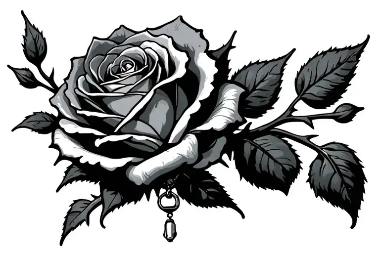 rose with thorns wrapped with rosary wrapped tattoo design idea
