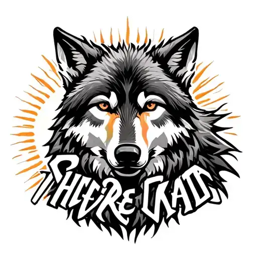 wolf with sun written hati tattoo design idea