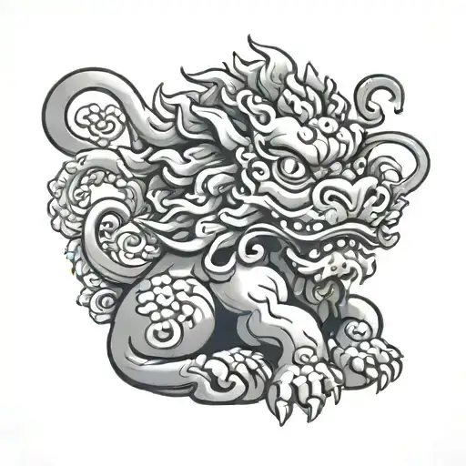 foo dog sitting tattoo design idea