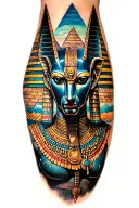 anubis with pyramids and inca warrior tattoo design idea