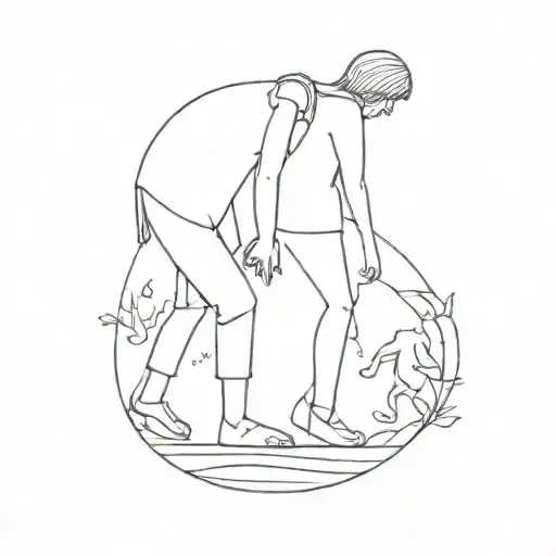 Girl and a dead father walking tattoo design idea